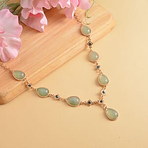 Green Aventurine and Neon Green Austrian Crystal Necklace 20-22 Inches in Goldtone 49.00 ctw