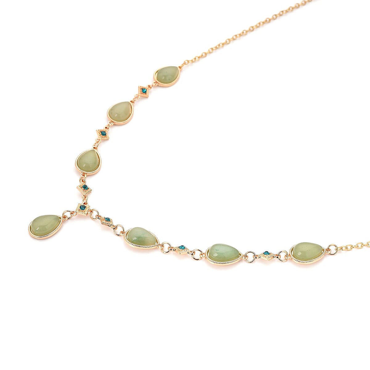 Green Aventurine and Neon Green Austrian Crystal Necklace 20-22 Inches in Goldtone 49.00 ctw image number 2
