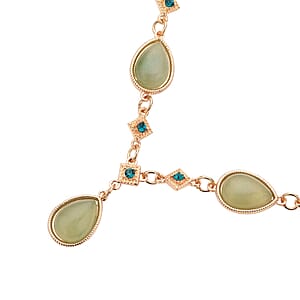 Green Aventurine and Neon Green Austrian Crystal Necklace 20-22 Inches in Goldtone 49.00 ctw