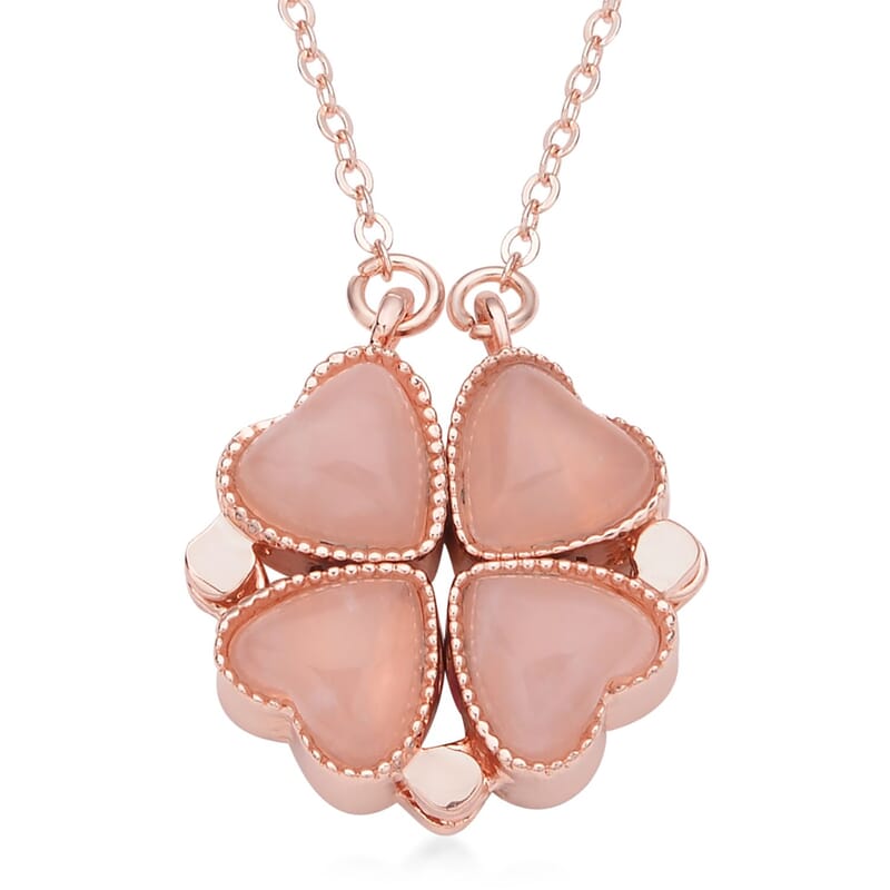Galilea Rose Quartz Four-leaf Clover Necklace 20-22 Inches in Rosetone 35.00 ctw