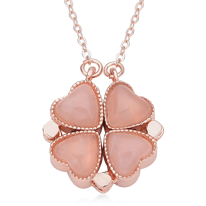 Galilea Rose Quartz Four-leaf Clover Necklace 20-22 Inches in Rosetone 35.00 ctw