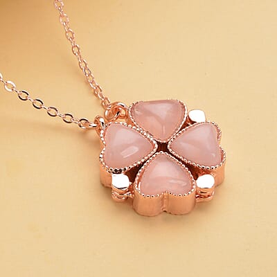 Galilea Rose Quartz Four-leaf Clover Necklace 20-22 Inches in Rosetone 35.00 ctw