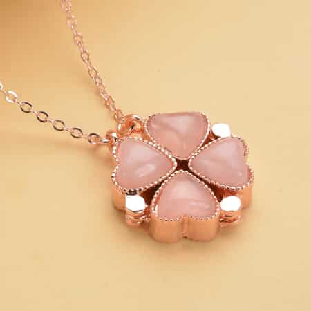 Galilea Rose Quartz Four-leaf Clover Necklace 20-22 Inches in Silvertone 35.00 ctw image number 1