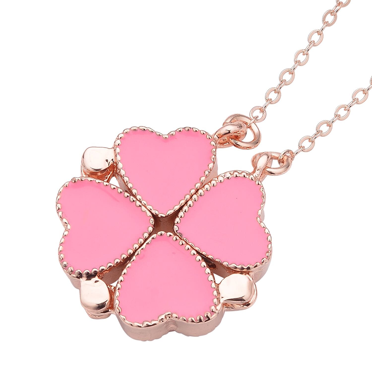 Galilea Rose Quartz Four-leaf Clover Necklace 20-22 Inches in Rosetone 35.00 ctw