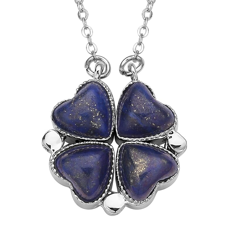 Lapis Lazuli Four-leaf Clover Necklace 20-22 Inches in Silvertone 35.00 ctw