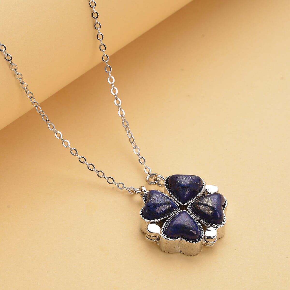 Lapis Lazuli Four-leaf Clover Necklace 20-22 Inches in Silvertone 35.00 ctw image number 1