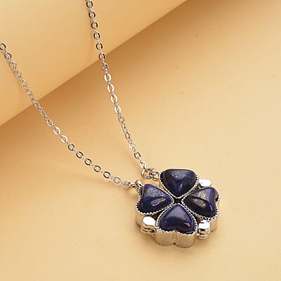 Lapis Lazuli Four-leaf Clover Necklace 20-22 Inches in Silvertone 35.00 ctw