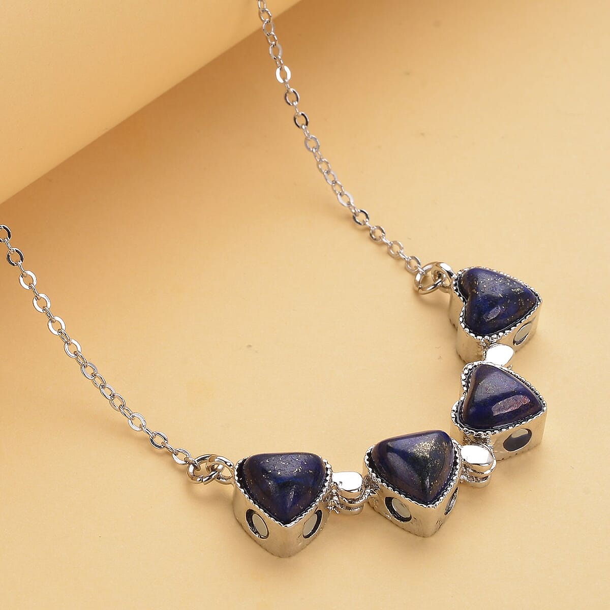 Lapis Lazuli Four-leaf Clover Necklace 20-22 Inches in Silvertone 35.00 ctw image number 2