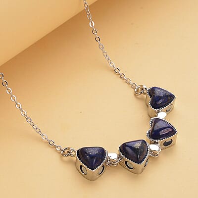 Lapis Lazuli Four-leaf Clover Necklace 20-22 Inches in Silvertone 35.00 ctw