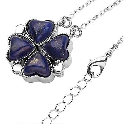 Lapis Lazuli Four-leaf Clover Necklace 20-22 Inches in Silvertone 35.00 ctw
