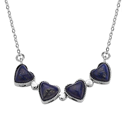 Lapis Lazuli Four-leaf Clover Necklace 20-22 Inches in Silvertone 35.00 ctw