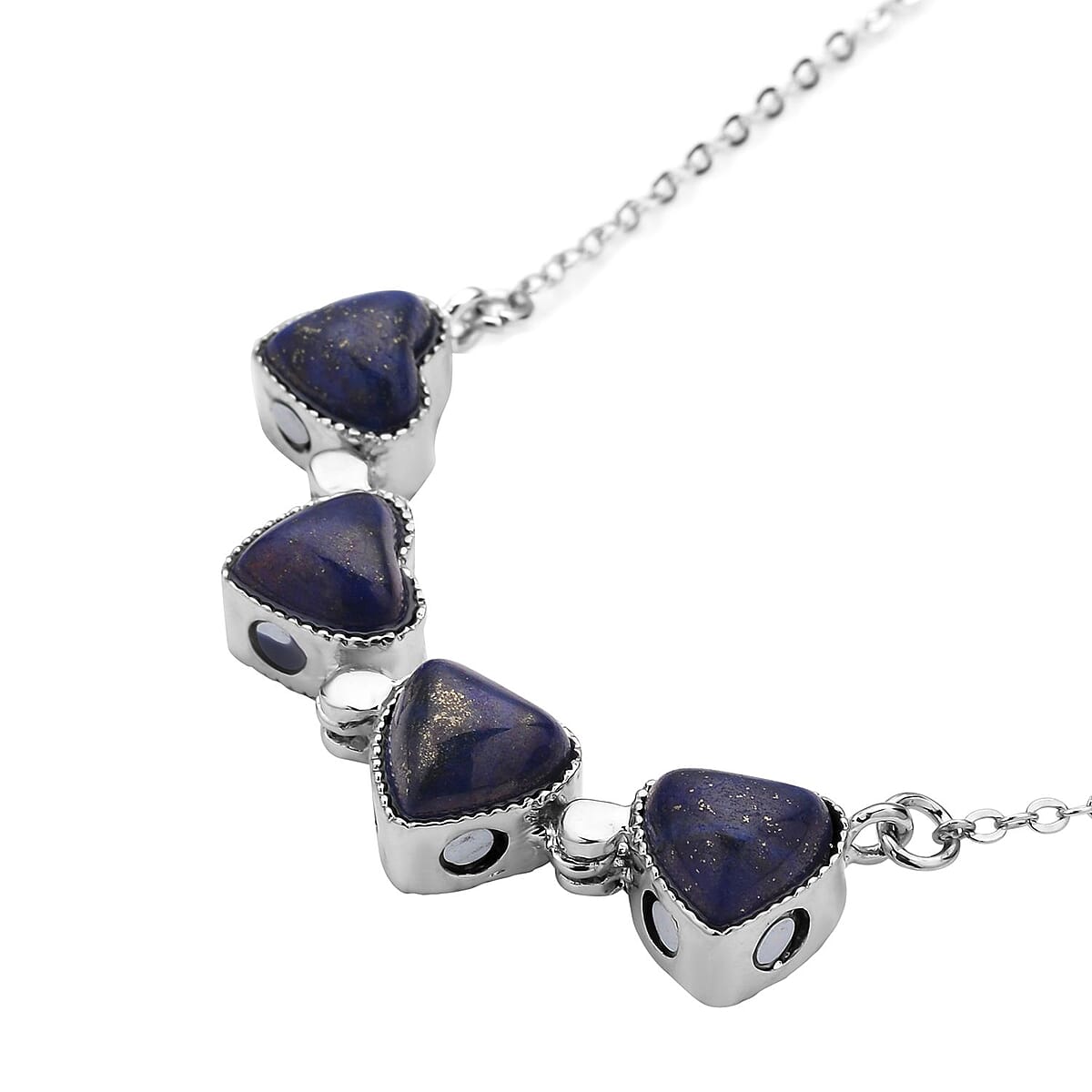 Lapis Lazuli Four-leaf Clover Necklace 20-22 Inches in Silvertone 35.00 ctw image number 6