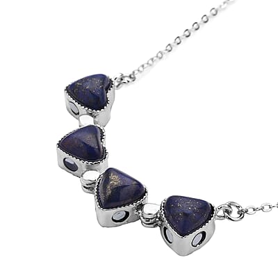 Lapis Lazuli Four-leaf Clover Necklace 20-22 Inches in Silvertone 35.00 ctw