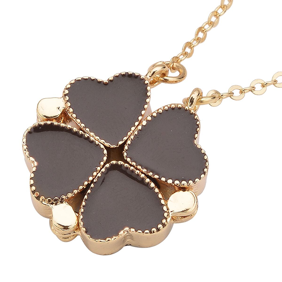 Yellow Tiger's Eye Four-leaf Clover Necklace 20-22 Inches in Goldtone 35.00 ctw image number 4