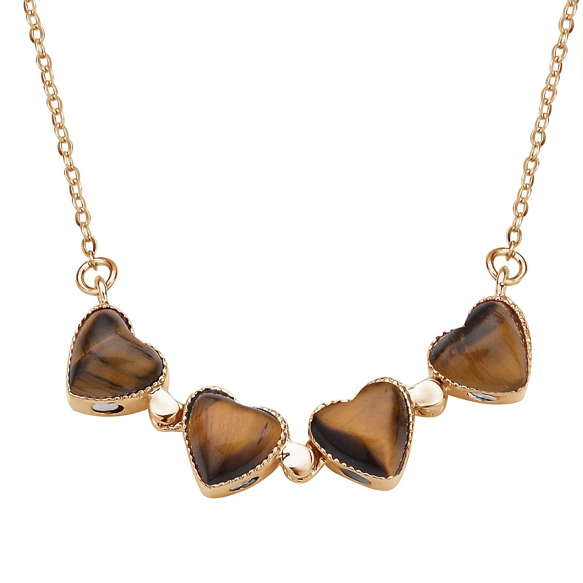 Yellow Tiger's Eye Four-leaf Clover Necklace 20-22 Inches in Goldtone 35.00 ctw image number 5