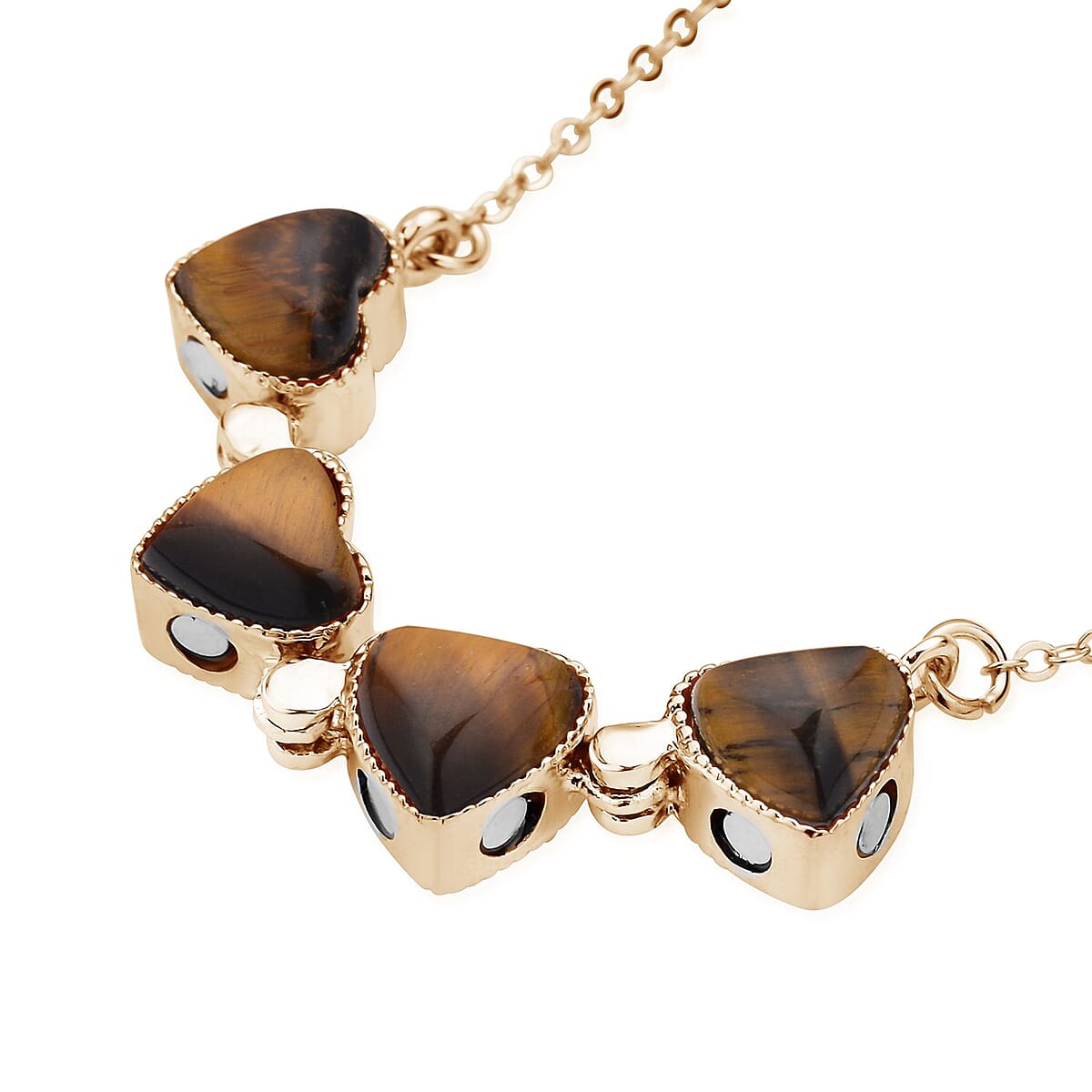 Yellow Tiger's Eye Four-leaf Clover Necklace 20-22 Inches in Goldtone 35.00 ctw image number 6
