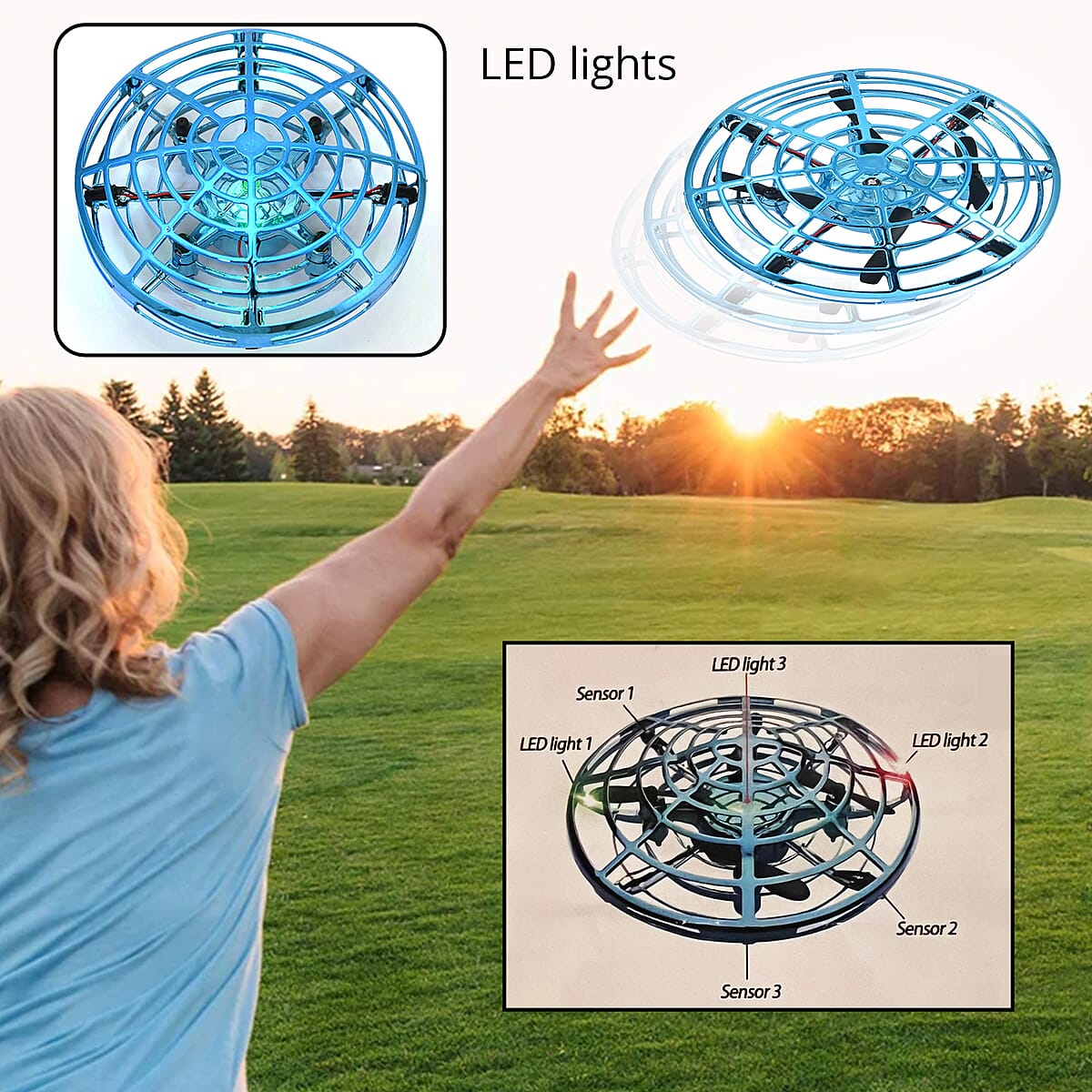 UFO Hover Drone -Light Blue Metallic Round image number 1