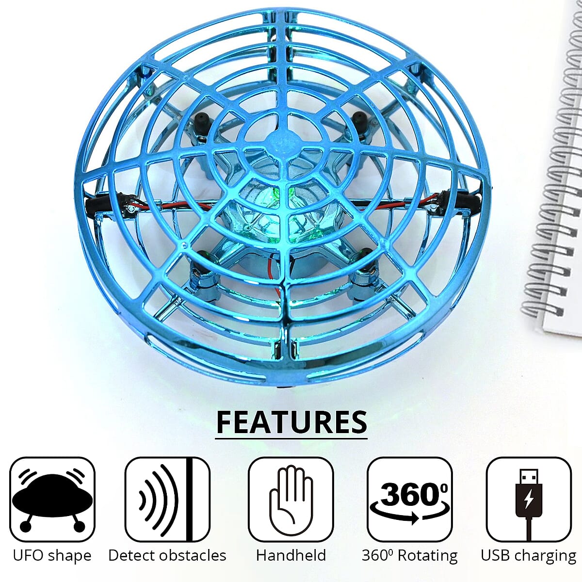 UFO Hover Drone -Light Blue Metallic Round image number 2