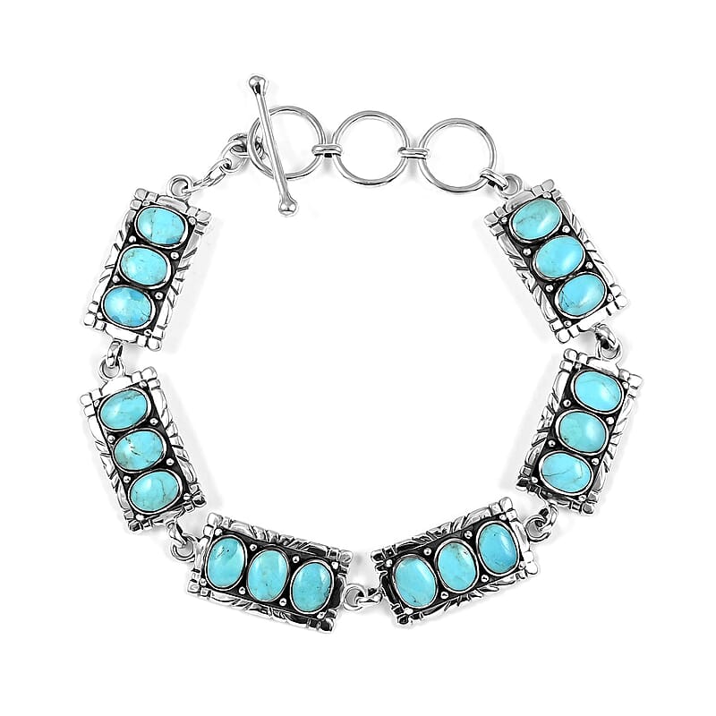 Santa Fe Style Kingman Turquoise Bracelet in Sterling Silver (8.00 In) 6.00 ctw