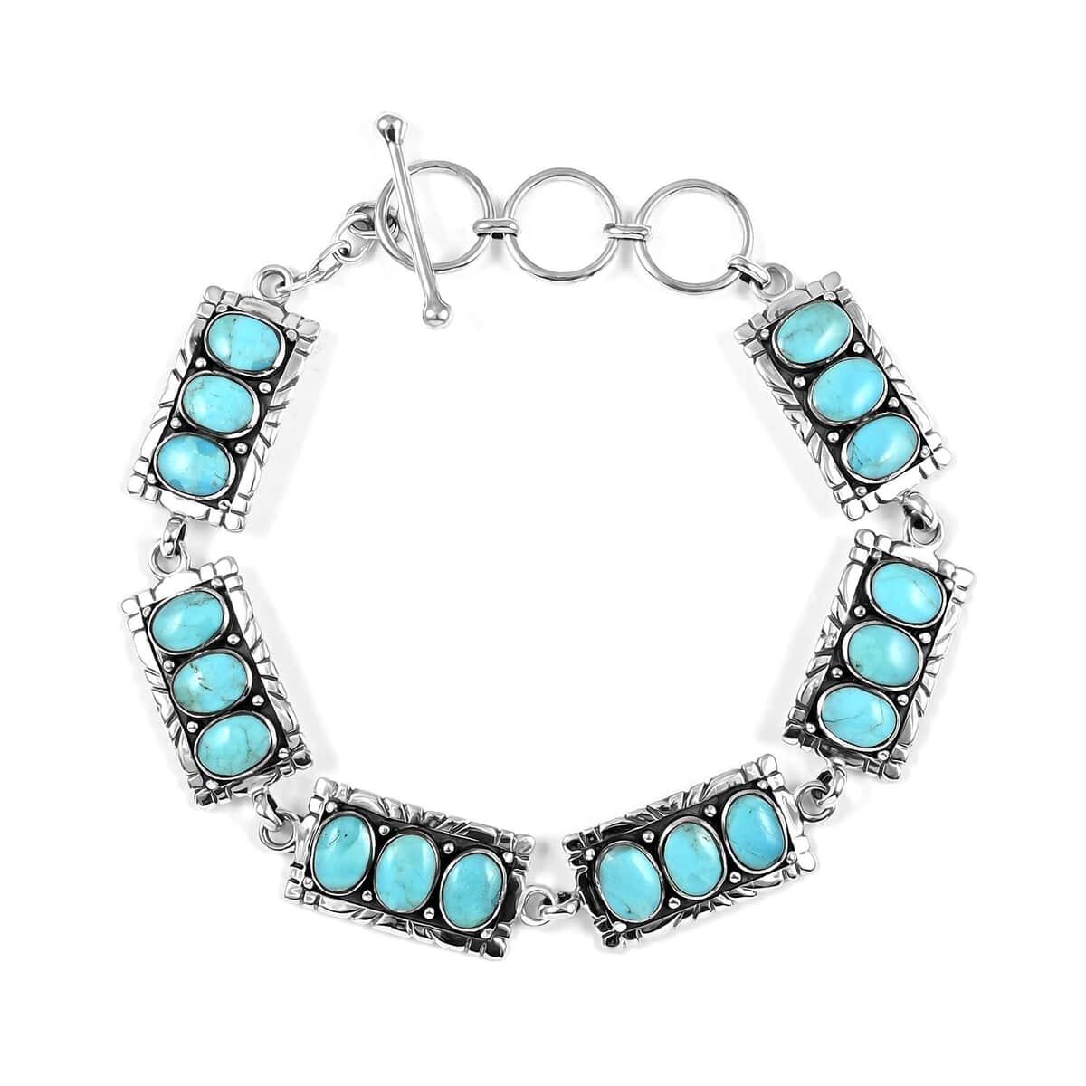 SANTA FE Style Kingman Turquoise Bracelet in Sterling Silver (8.00 In) 14.60 Grams 6.00 ctw image number 0