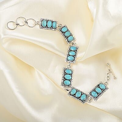 Santa Fe Style Kingman Turquoise Bracelet in Sterling Silver (8.00 In) 6.00 ctw