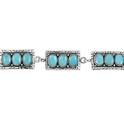 Santa Fe Style Kingman Turquoise Bracelet in Sterling Silver (8.00 In) 6.00 ctw