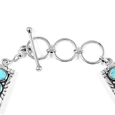 Santa Fe Style Kingman Turquoise Bracelet in Sterling Silver (8.00 In) 6.00 ctw