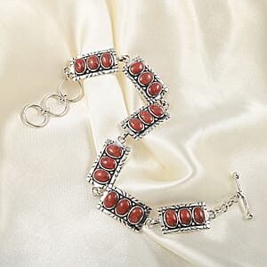 Santa Fe Style Red Coral Bracelet with Extender in Sterling Silver (8.00 In)