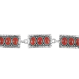 Santa Fe Style Red Coral Bracelet with Extender in Sterling Silver (8.00 In)