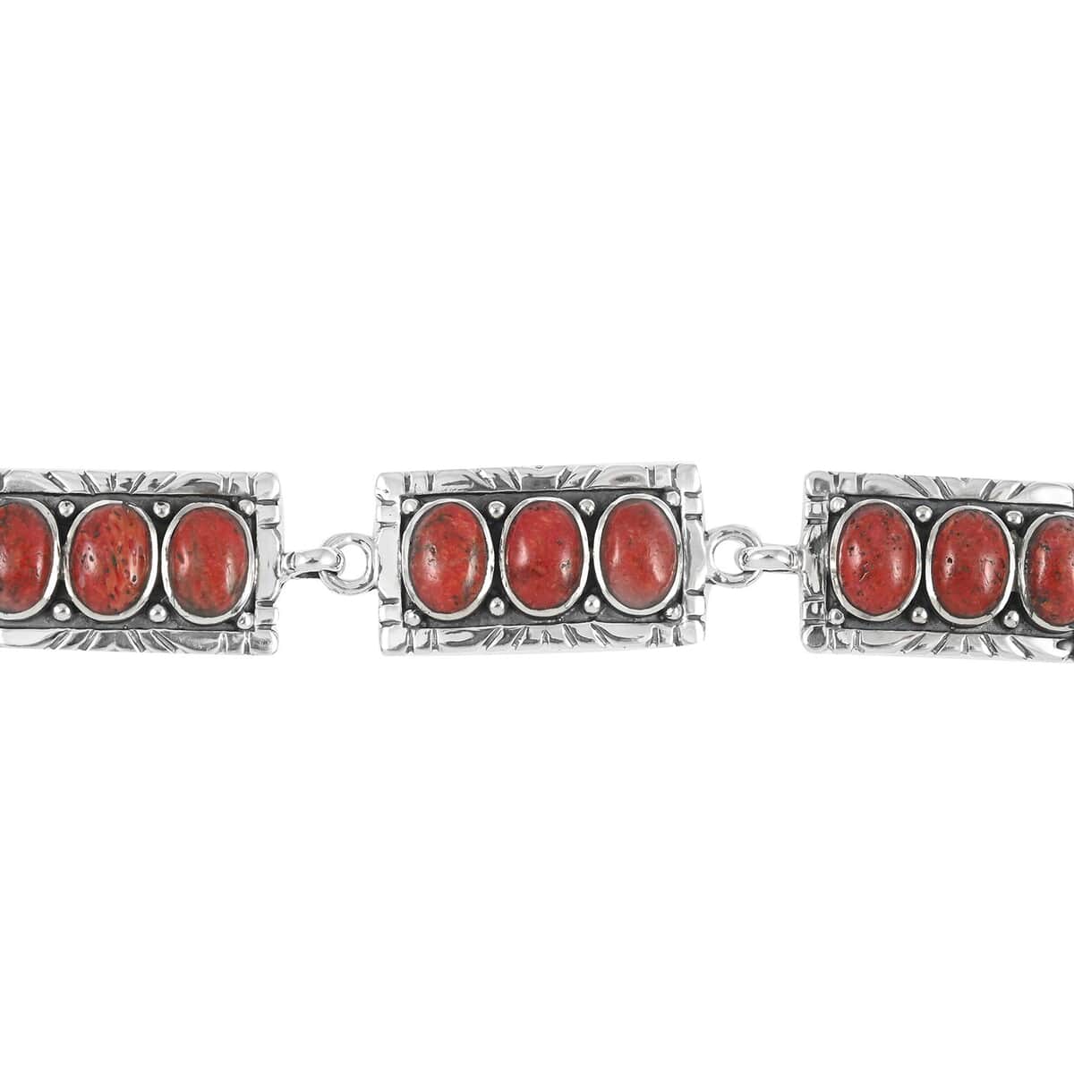 Santa Fe Style Red Coral Bracelet with Extender in Sterling Silver (8.00 In) image number 2