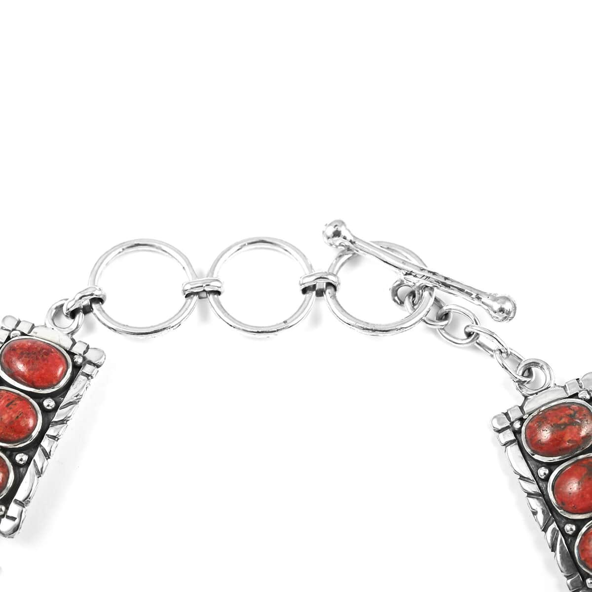 Santa Fe Style Red Coral Bracelet with Extender in Sterling Silver (8.00 In) image number 3