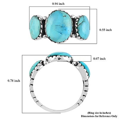 Santa Fe Style Kingman Turquoise 3 Stone Ring in Sterling Silver (Size 10.0) 5.00 ctw