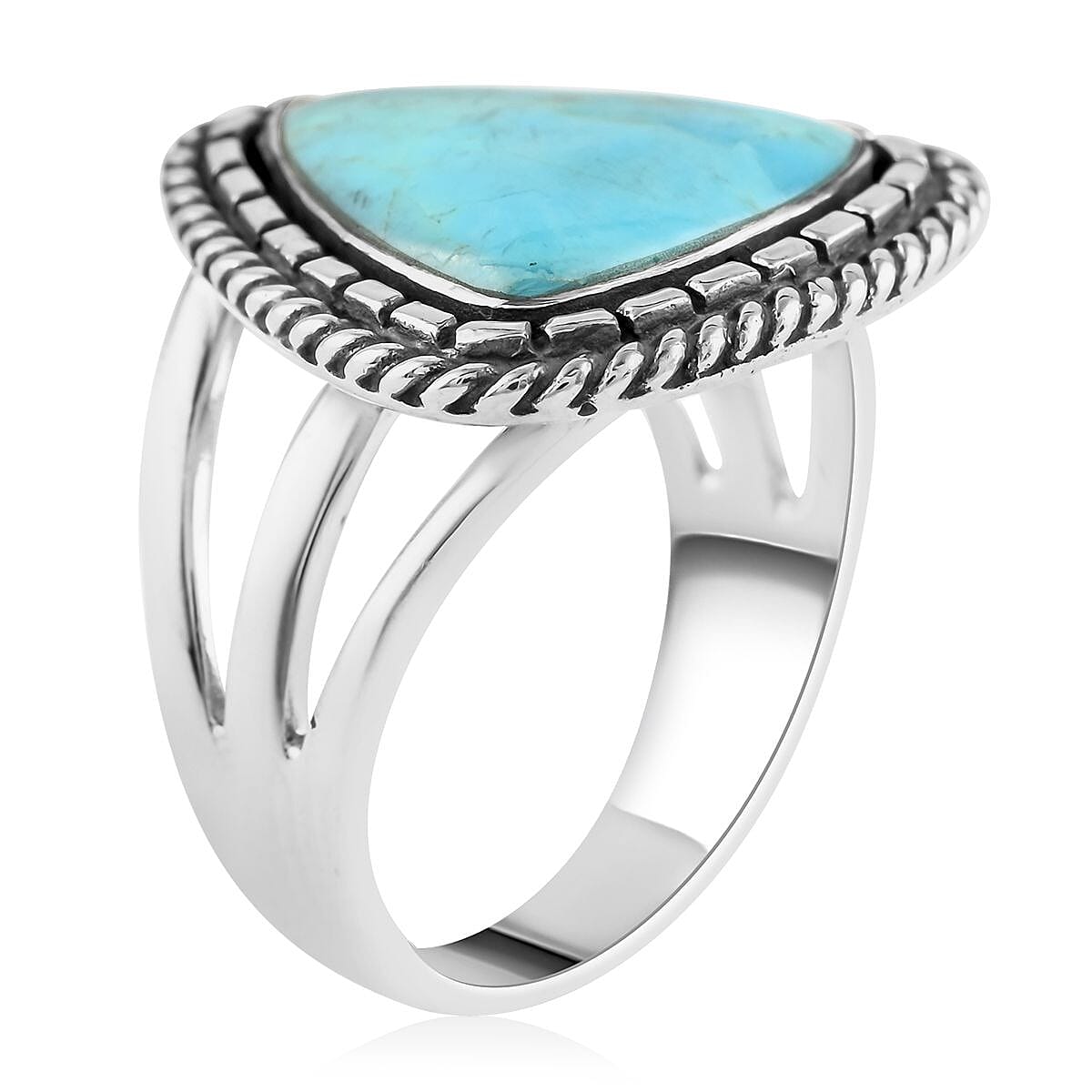 SANTA FE Style Kingman Turquoise Solitaire Ring in Sterling Silver 7.00 ctw image number 3
