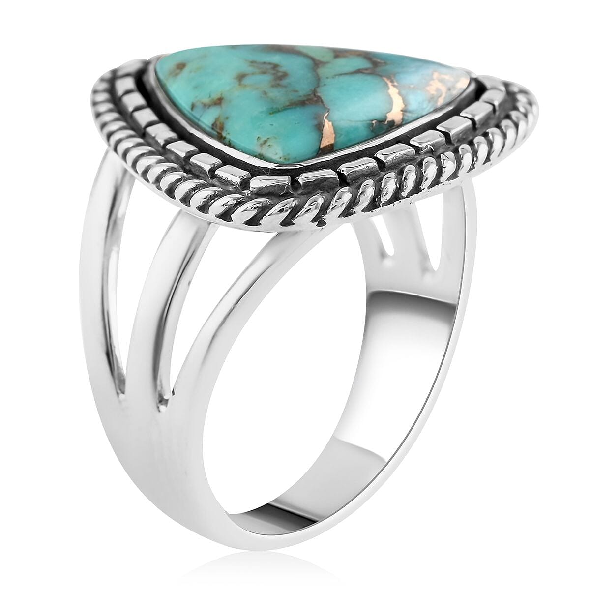 Santa Fe Style Mojave Turquoise Solitaire Ring in Sterling Silver (Size 11.0) 7.00 ctw image number 3