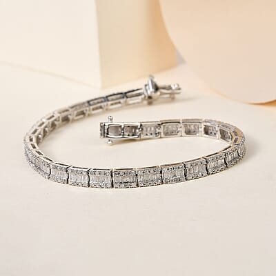 Diamond Tennis Bracelet in Platinum Over Sterling Silver (7.25 In) 3.00 ctw
