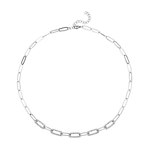 Austrian Crystal Paper Clip Chain Necklace 20-22 Inches in Stainless Steel