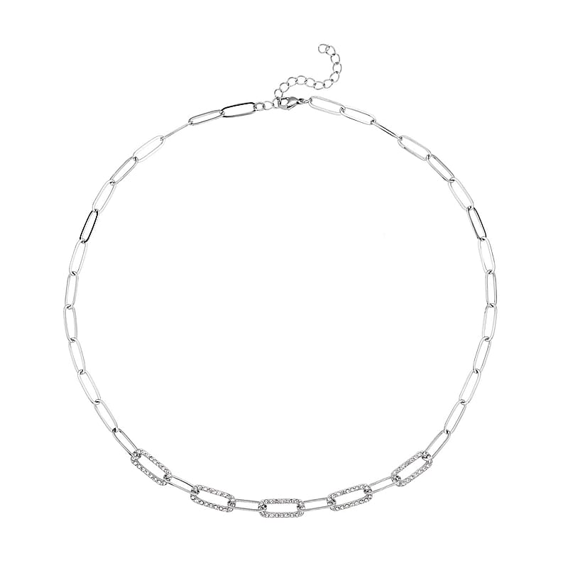 Austrian Crystal Paper Clip Chain Necklace 20-22 Inches in Stainless Steel