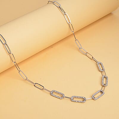Austrian Crystal Paper Clip Chain Necklace 20-22 Inches in Stainless Steel