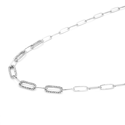 Austrian Crystal Paper Clip Chain Necklace 20-22 Inches in Stainless Steel