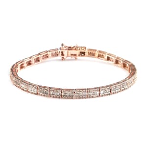 Natural Champagne Diamond Tennis Bracelet in Rhodium and Vermeil Rose Gold Over Sterling Silver (7.25 In) 3.00 ctw