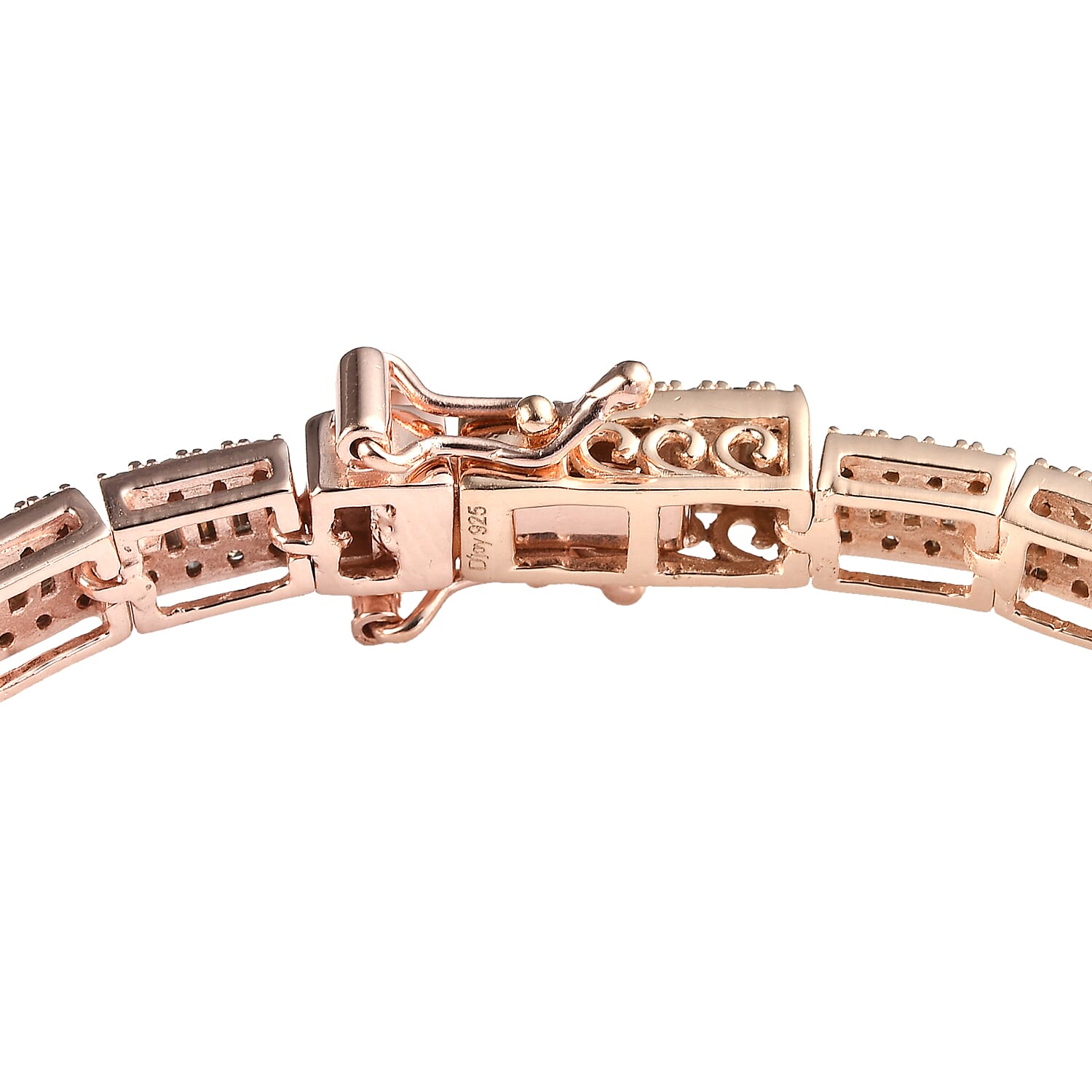 Natural Champagne Diamond Tennis Bracelet in Rhodium and Vermeil Rose Gold Over Sterling Silver (7.25 In) 3.00 ctw
