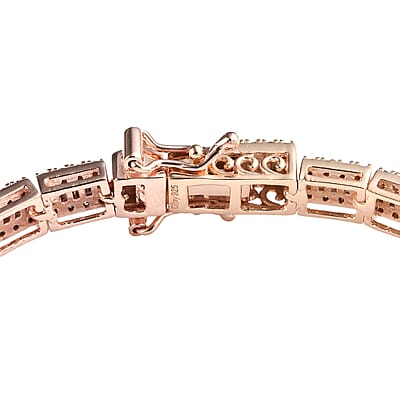Natural Champagne Diamond Tennis Bracelet in Rhodium and Vermeil Rose Gold Over Sterling Silver (7.25 In) 3.00 ctw