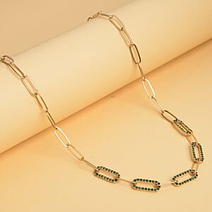 Neon Green Austrian Crystal Paper Clip Chain Necklace in ION Plated YG Stainless Steel 20-22 Inches, Tarnish-Free, Waterproof, Sweat Proof Jewelry