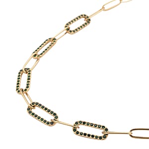 Neon Green Austrian Crystal Paper Clip Chain Necklace in ION Plated YG Stainless Steel 20-22 Inches, Tarnish-Free, Waterproof, Sweat Proof Jewelry