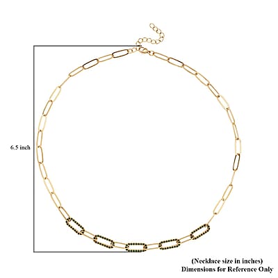 Neon Green Austrian Crystal Paper Clip Chain Necklace in ION Plated YG Stainless Steel 20-22 Inches, Tarnish-Free, Waterproof, Sweat Proof Jewelry