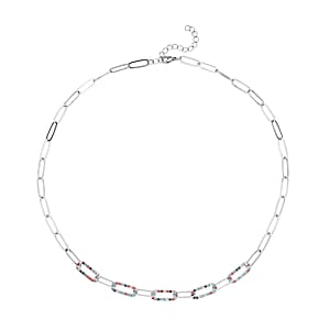 Multi Color Austrian Crystal Paper Clip Chain Necklace in Stainless Steel 20-22 Inches, Tarnish-Free, Waterproof, Sweat Proof Jewelry