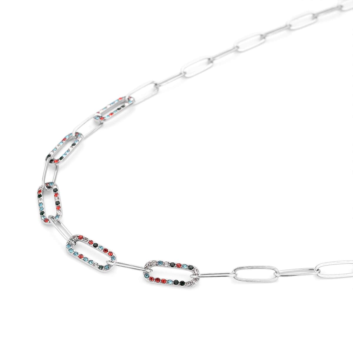 Multi Color Austrian Crystal Paper Clip Chain Necklace in Stainless Steel 20-22 Inches, Tarnish-Free, Waterproof, Sweat Proof Jewelry image number 2