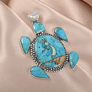 Santa Fe Style Multi Gemstone Turtle Pendant in Sterling Silver 13.80 Grams 20.00 ctw