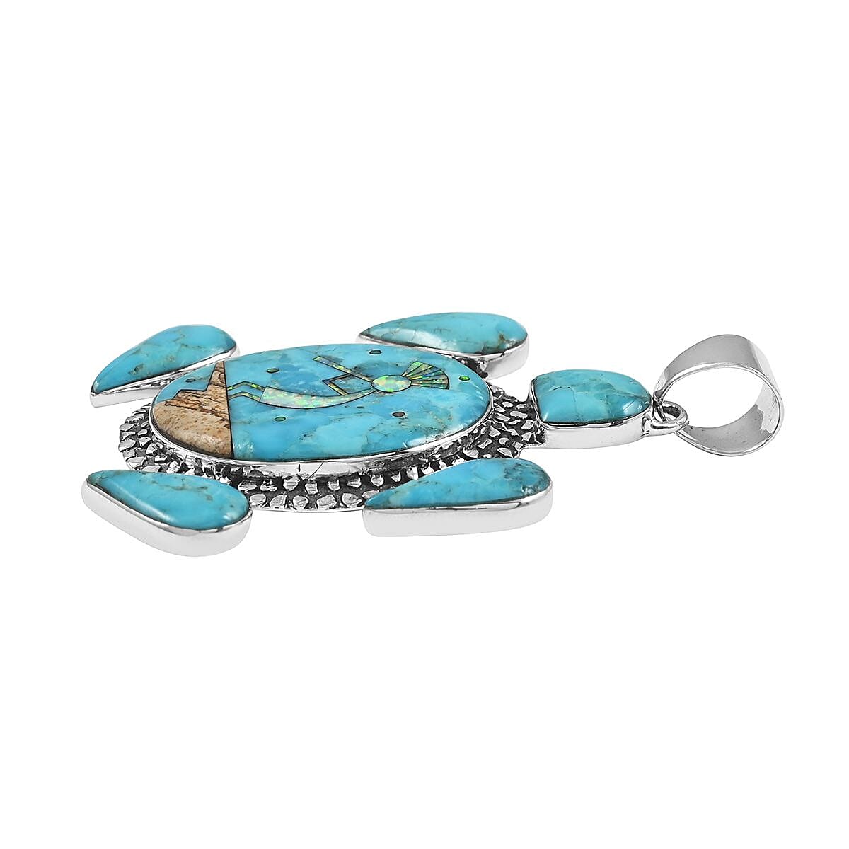 SANTA FE Style Multi Gemstone Turtle Pendant in Sterling Silver 13.80 Grams 20.00 ctw image number 2
