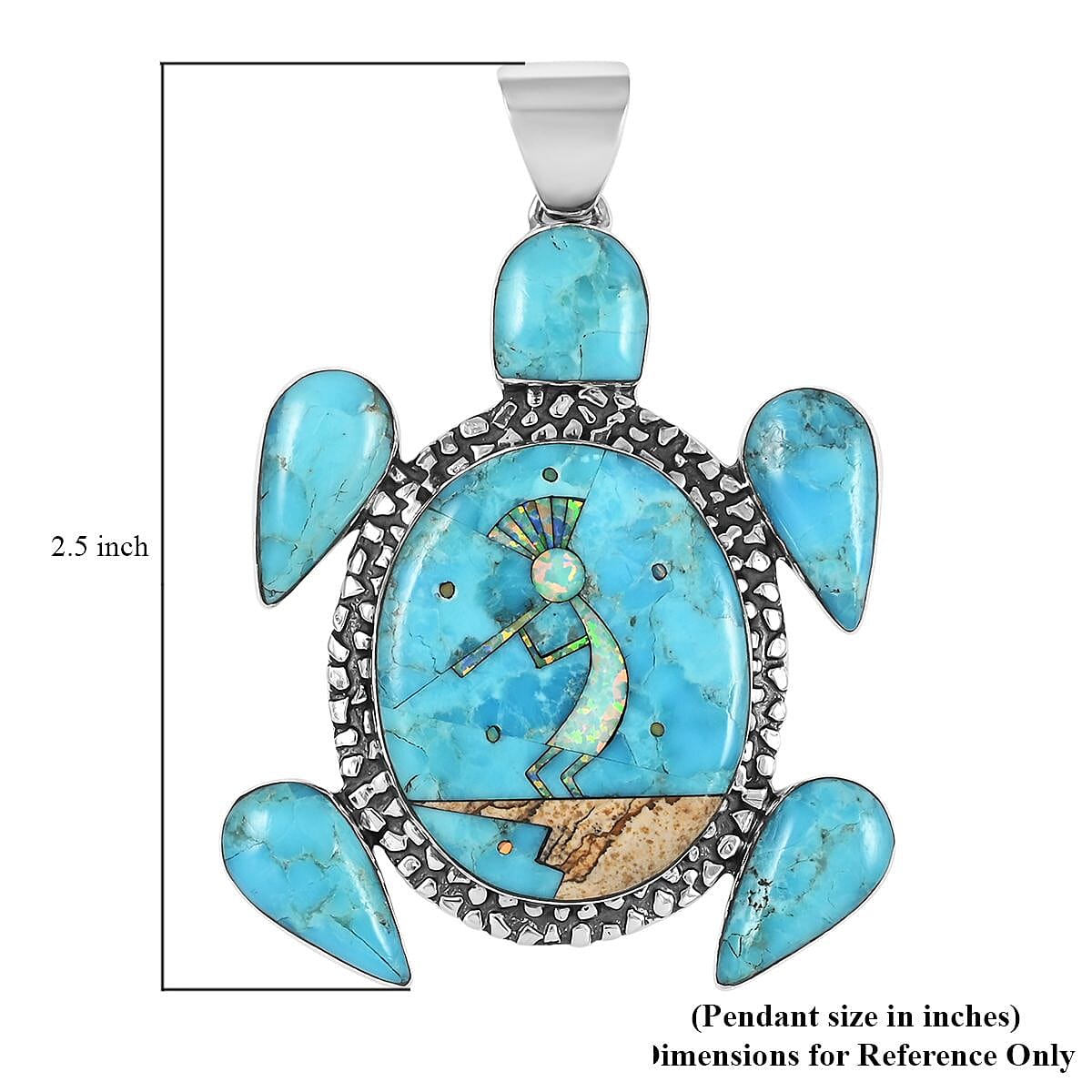 SANTA FE Style Multi Gemstone Turtle Pendant in Sterling Silver 13.80 Grams 20.00 ctw image number 3